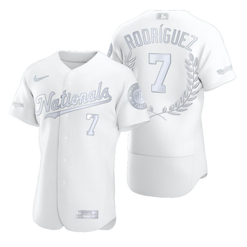 Washington Nationals #7 Ivan Rodriguez Men Nike Platinum MLB MVP Limited Player Edition Jersey-0